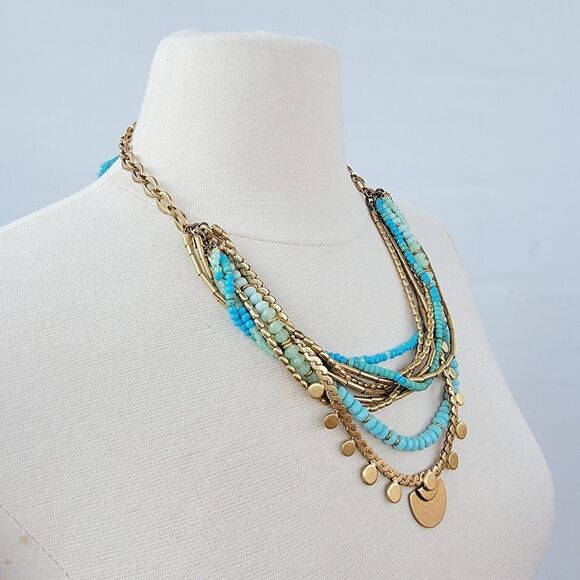 Stella & Dot Isa Gold Disc Turquoise Multi Strand Adjustable Necklace - Picture 6 of 12